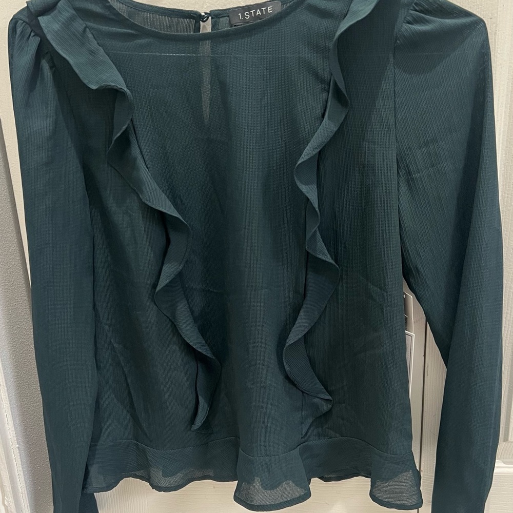 1. State Green Ruffled Long Sleeve Blouse XS